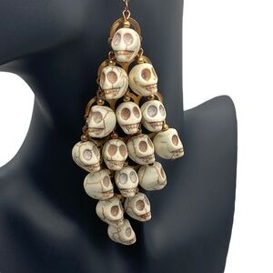 Howlite Stone Cascading Skull Chandler Statement Earrings